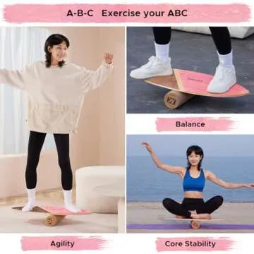 XCMAN Surf Balance Board Trainer with Roller Wooden Exercise Balancing Stability Trainer - Non Slip Surface for Adults Kids|Balance Board Surfing,Skateboarding,Hockey,Yoga