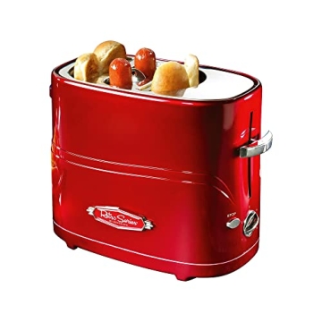 Nostalgia 2 Slot Hot Dog and Bun Toaster with Tongs – Retro Cooker in Metallic Red