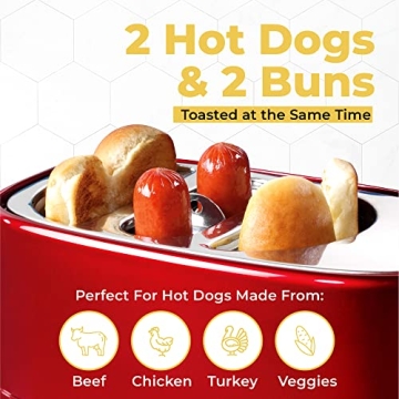 Retro 2 Slot Hot Dog Toaster with Tongs - Metallic Red