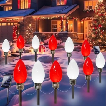 12 Pack Jumbo C9 Christmas Decorations Outdoor Waterproof, Solar Christmas Path Lights with Pathway ...
