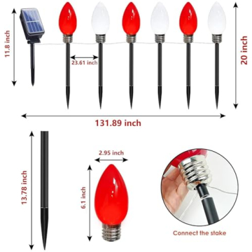 Solar Christmas Lights - 12 Pack Jumbo C9 Waterproof Decor