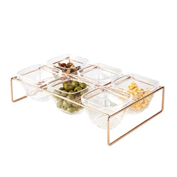 Huang Acrylic 6 Compartment Serving Bowl Tray with Metal Stand - Ideal for Stylish Entertaining