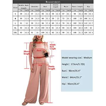 Frolitre Women's Fashion Ribbed Knit Two Piece Sweatsuit Crop Tops Long Pants Lounge Pajamas Sets Pink
