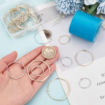 OLYCRAFT 36pcs Ring Open Bezel Pendants 3-Size Alloy Frame Pendants Irregular Round Open Bezel Charms Hollow Resin Frames with Loop with 1 Roll Resin Tape for Earrings Jewelry Making - Gold & Silver
