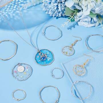 OLYCRAFT 36pcs Ring Open Bezel Pendants 3-Size Alloy Frame Pendants Irregular Round Open Bezel Charms Hollow Resin Frames with Loop with 1 Roll Resin Tape for Earrings Jewelry Making - Gold & Silver