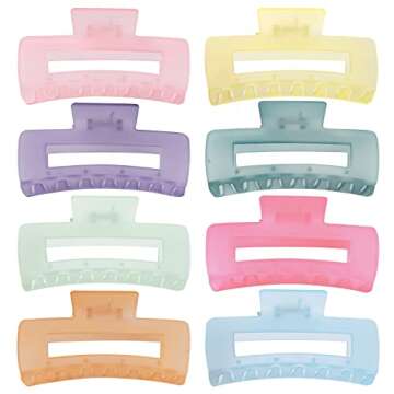 4.1 Inch Large Acrylic Banana Jaw Hair Clips - 8 Pcs Nonslip Rectangle Clips for Thick Hair, Hair Ac...