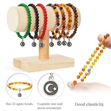 Jadive 7 Pcs Islamic Tasbih Prayer Beads Muslim Bracelets 33-Bead 6mm Round Bead Misbaha and Tasbih Bracelet Muslim Rosary Jewelry for Women Islam Gifts Eid Gifts(Fresh Style)