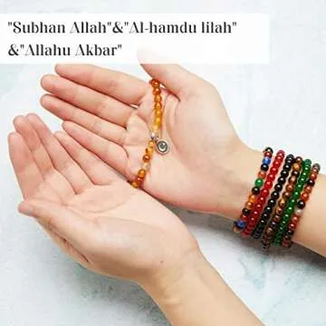 Jadive 7 Pcs Islamic Tasbih Prayer Beads Muslim Bracelets 33-Bead 6mm Round Bead Misbaha and Tasbih Bracelet Muslim Rosary Jewelry for Women Islam Gifts Eid Gifts(Fresh Style)