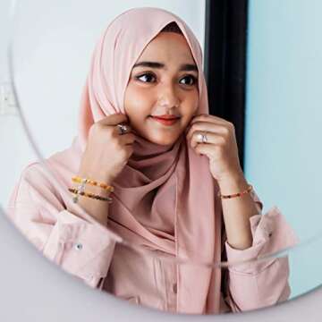 Jadive 7 Pcs Islamic Tasbih Prayer Beads Muslim Bracelets 33-Bead 6mm Round Bead Misbaha and Tasbih Bracelet Muslim Rosary Jewelry for Women Islam Gifts Eid Gifts(Fresh Style)