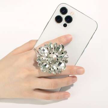 DALSTONE Bling Bling Synthetic Cubic Flower Shape Mobile Phone Grip Stand - Crystal White