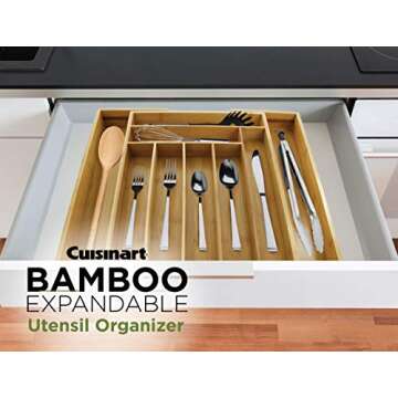 Cuisinart 9 Compartment Adjustable Bamboo Utensil Organizer – Ideal for Keeping Kitchen Supplies a...