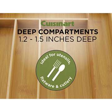 Cuisinart 9 Compartment Adjustable Bamboo Utensil Organizer – Ideal for Keeping Kitchen Supplies and Silverware Organized – Flatware Drawer Tray for Multi-Purpose Storage 18 x 13 x 2 Inches