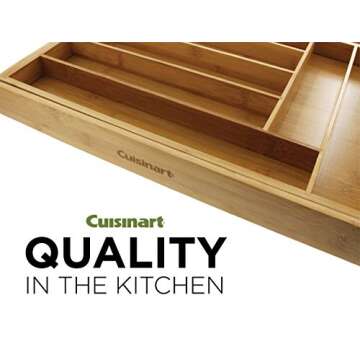 Cuisinart 9 Compartment Adjustable Bamboo Utensil Organizer – Ideal for Keeping Kitchen Supplies and Silverware Organized – Flatware Drawer Tray for Multi-Purpose Storage 18 x 13 x 2 Inches