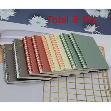 Yansanido Spiral Notebook, 8 Pcs 4 Color A6 Size Thick Plastic Hardcover 8mm Ruled Paper 80 Sheets (160 Pages) Journal for School and Office Supplies (8 Pcs A6)