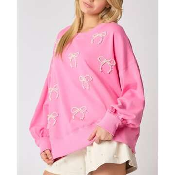 Y2k Pearl Bow Sweatshirt for Women - Oversized Pullover