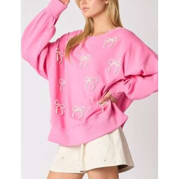 Y2k Pearl Bow Sweatshirt for Women - Oversized Pullover