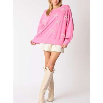 Y2k Pearl Bow Sweatshirt for Women - Oversized Pullover