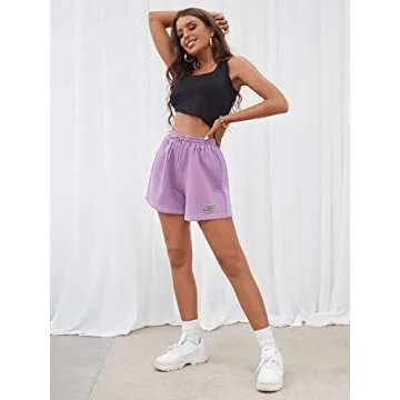 MakeMeChic Women's Casual Drawstring Waist Sweat Shorts Running Track Shorts Lilac Purple L
