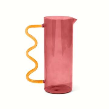 Core Kitchen Rose Pink & Honey Vibrant Squiggle Pitcher - 44 Oz Durable Glass Carafe, Flower Vase & ...