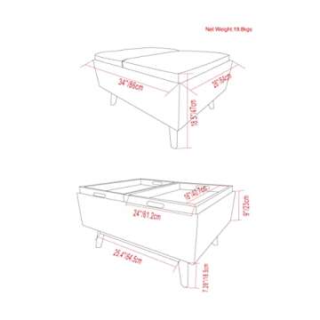 SIMPLIHOME Owen 34 inch Wide Mid Century Modern Rectangle Tray Top Small Coffee Table Storage Ottoman in Distressed Chestnut Brown Vegan Faux Leather, Assembled, for the Living Room, Entryway and Family Room