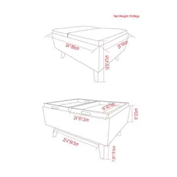 SIMPLIHOME Owen 34 inch Wide Mid Century Modern Rectangle Tray Top Small Coffee Table Storage Ottoman in Distressed Chestnut Brown Vegan Faux Leather, Assembled, for the Living Room, Entryway and Family Room