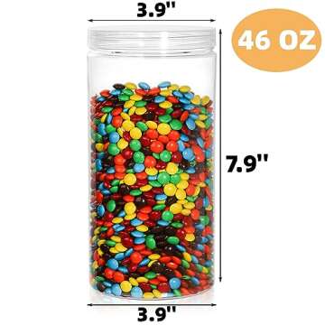 Pumtus 8 Pack Clear Plastic Jars with Lid, 46 OZ Round Candy Storage Jars, Empty Large Mason Jars, T...