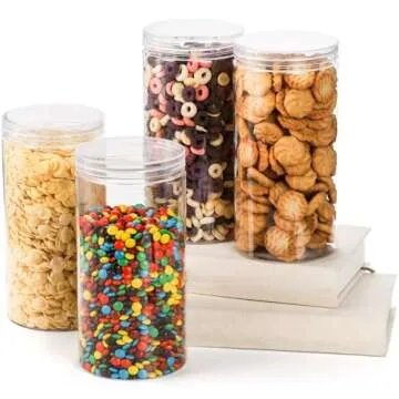 Pumtus 8 Pack Clear Plastic Jars with Lid, 46 OZ Round Candy Storage Jars, Empty Large Mason Jars, Tall PET Canisters Cylinders, Wide Mouth Pantry Container for Dry Food, Spice, Nuts, Noodles, Slime