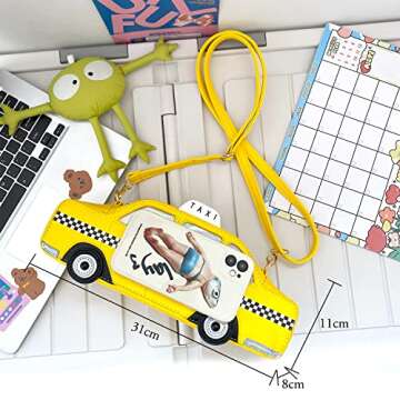 Oweisong Fun Purses for Women Novelty Car Taxi Shaped Crossbody Bag Ice Cream Bus Laser Holographic ...