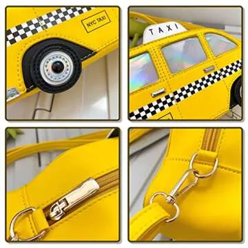 Oweisong Fun Purses for Women Novelty Car Taxi Shaped Crossbody Bag Ice Cream Bus Laser Holographic Shoulder Handbag for Girl