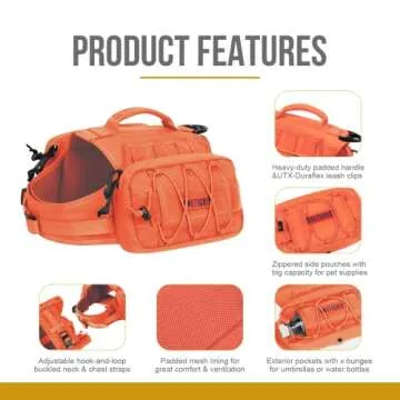 OneTigris Dog Backpack for Medium & Large Dogs, Mammoth Nylon Dog Pack Tactical Backpack Harness with Side Pockets for Hiking Walking Training Running