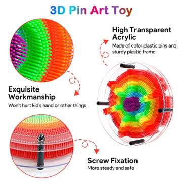 3D Pin Art Toy, Pin Art Sensory Toy for Kids, Large Pin Art Board Size 6.5 x 6.5 Inches, Pin Impress...