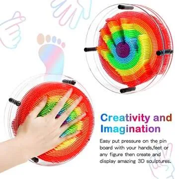 3D Pin Art Toy, Pin Art Sensory Toy for Kids, Large Pin Art Board Size 6.5 x 6.5 Inches, Pin Impression Toy for 3 4 5 6 7 8 9 10+ Year Old Boys Girls, Round Pin Art Fidget Toys for Children (Rainbow)