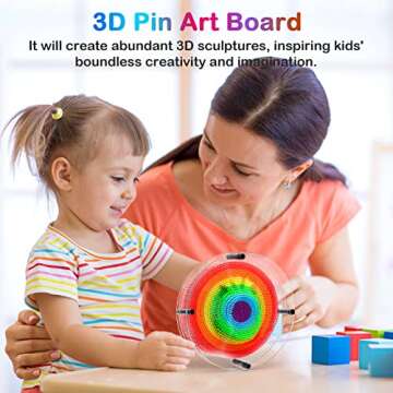 3D Pin Art Toy, Pin Art Sensory Toy for Kids, Large Pin Art Board Size 6.5 x 6.5 Inches, Pin Impression Toy for 3 4 5 6 7 8 9 10+ Year Old Boys Girls, Round Pin Art Fidget Toys for Children (Rainbow)