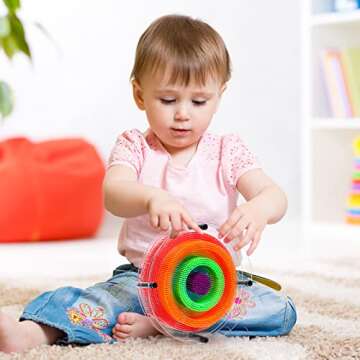 3D Pin Art Toy, Pin Art Sensory Toy for Kids, Large Pin Art Board Size 6.5 x 6.5 Inches, Pin Impression Toy for 3 4 5 6 7 8 9 10+ Year Old Boys Girls, Round Pin Art Fidget Toys for Children (Rainbow)