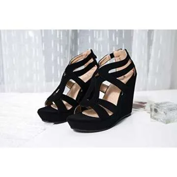 Ashley A (A-LISA40 Zippered Strappy Open Toe Platform Wedges Heeled Sandals Shoes for Women Black 9