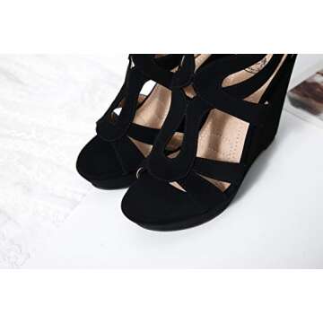 Ashley A (A-LISA40 Zippered Strappy Open Toe Platform Wedges Heeled Sandals Shoes for Women Black 9