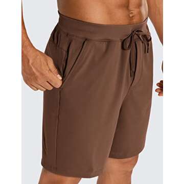 CRZ YOGA Men's Four-Way Stretch Workout Shorts - 7'' Soft Durable Casual Athletic Shorts with Pockets Gym Running Hiking Dark Brown Medium