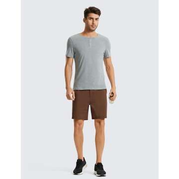 CRZ YOGA Men's Four-Way Stretch Workout Shorts - 7'' Soft Durable Casual Athletic Shorts with Pockets Gym Running Hiking Dark Brown Medium