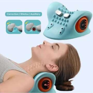Celosmo Neck Massager Pillow 26° Angle Neck Massager Stretcher Shiatsu Neck Back Massager 6 Intensi...