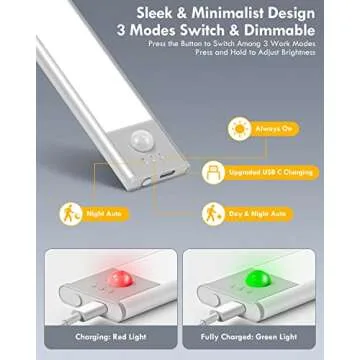 BLS LED Closet Lights, 52LED Motion Sensor Light Indoor, Under Cabinet Lights Rechargeable USB-C Under Cabinet Lighting, 1800mah Battery Operated Lights Wireless Magnetic Light for Kitchen Night Stair
