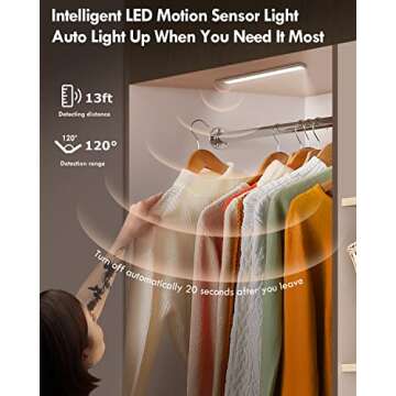 BLS LED Closet Lights, 52LED Motion Sensor Light Indoor, Under Cabinet Lights Rechargeable USB-C Under Cabinet Lighting, 1800mah Battery Operated Lights Wireless Magnetic Light for Kitchen Night Stair