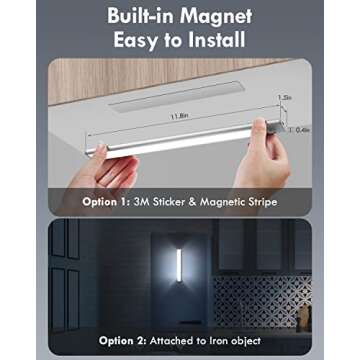 BLS LED Closet Lights, 52LED Motion Sensor Light Indoor, Under Cabinet Lights Rechargeable USB-C Under Cabinet Lighting, 1800mah Battery Operated Lights Wireless Magnetic Light for Kitchen Night Stair