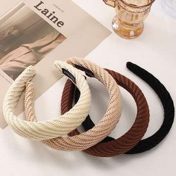 Padded Headbands for Women,4Pcs Wool Wide Plain Turban Headband Hair Accessories Headwear Barrette S...