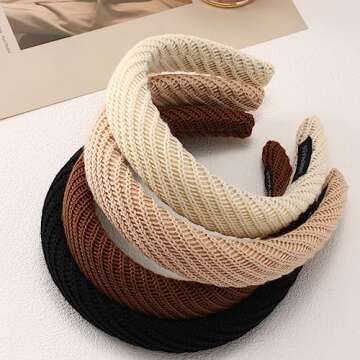 Padded Headbands for Women,4Pcs Wool Wide Plain Turban Headband Hair Accessories Headwear Barrette Styling Tools Accessories with Solid Colors,Deep