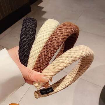 Padded Headbands for Women,4Pcs Wool Wide Plain Turban Headband Hair Accessories Headwear Barrette Styling Tools Accessories with Solid Colors,Deep