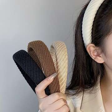 Padded Headbands for Women,4Pcs Wool Wide Plain Turban Headband Hair Accessories Headwear Barrette Styling Tools Accessories with Solid Colors,Deep