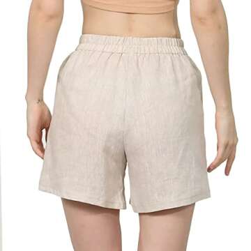 Amazhiyu Women's 100% Linen Casual Summer High Waist Shorts with Pockets Flax