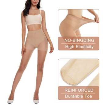 Weziarer 2 Pairs Women's Control Top Pantyhose - 20D Sheer Tights with Reinforced Toes (Nude,M)
