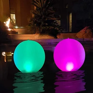 Floating Pool Lights Inflatable Waterproof IP68 Solar Glow Globe,14” Outdoor Pool Ball Lamp 4 Colo...