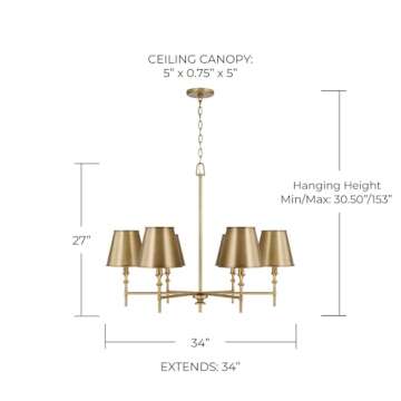 Capital Lighting 449761AD-707 Whitney Mid-Century Retro Vintage Metal Shade Chandelier, 6-Light 360 ...